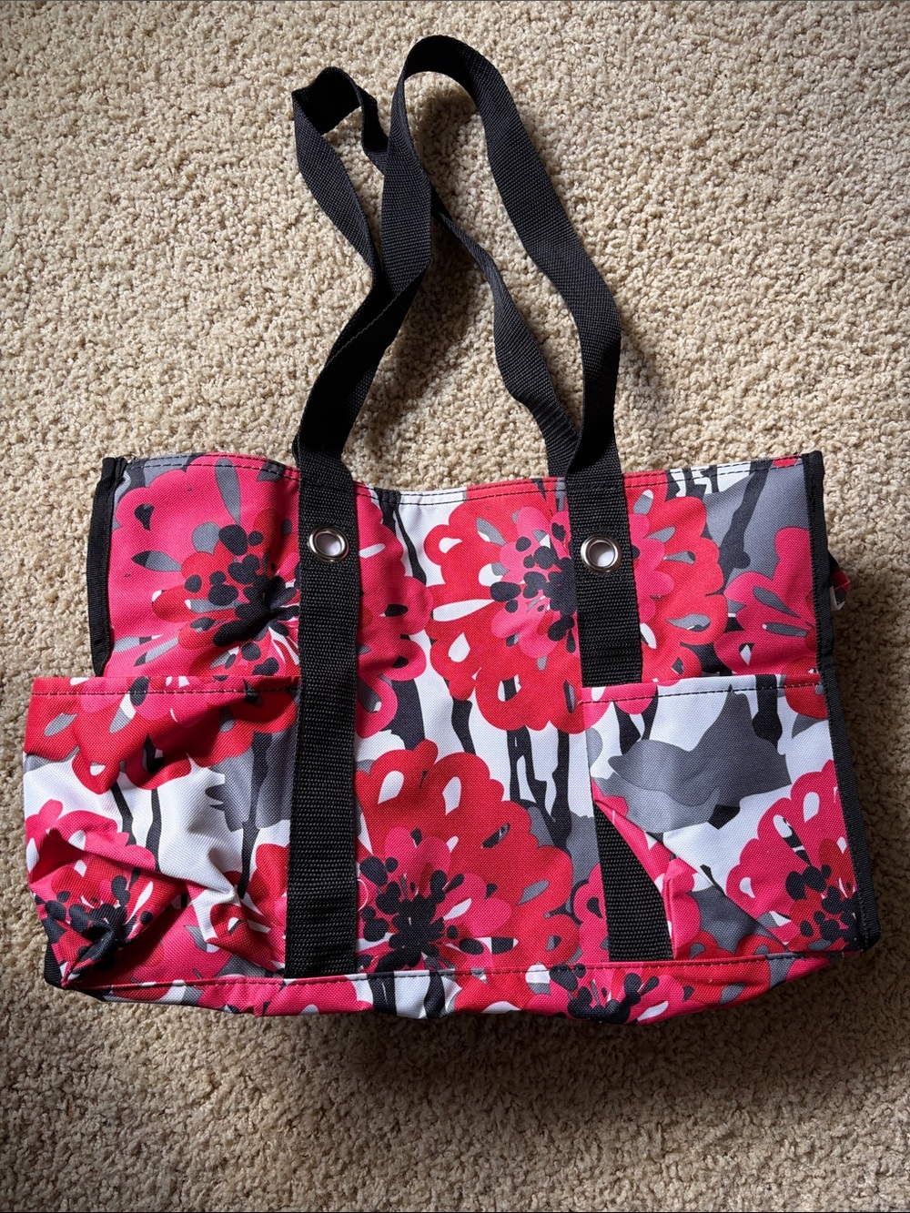 Thirty One - Floral Red/Black/Gray Organizer Tote Bag